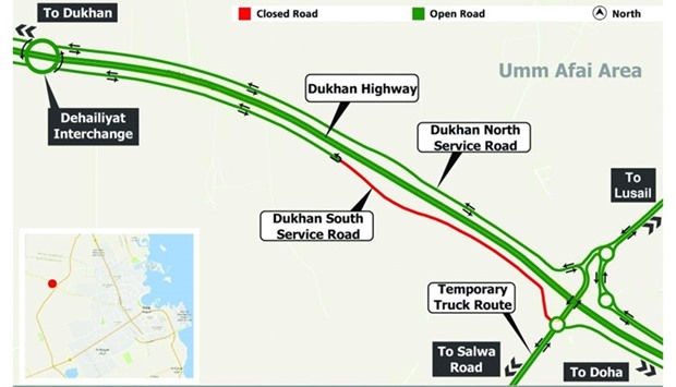 Ashghal will divert road users who usually use the DSSR to the Dukhan North Service Road, which will provide one lane in each direction for traffic.