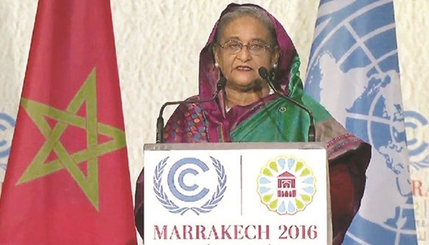 Sheikh Hasina speaking at the 22nd Conference of the Parties (COP22) in Marrakesh, Morocco yesterday.