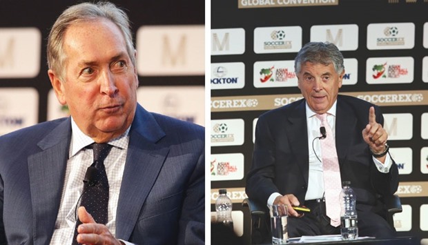 David Dein (L), one of the founding members of the Premier League, and Gerrard Houllier, Head of Global Football at Red Bull.