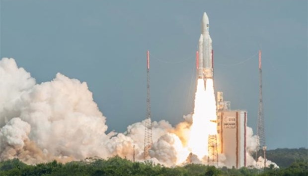 An Ariane 5 space rocket with a payload of four Galileo satellites lifting off from ESA's European Spaceport in Kourou, French Guiana on Thursday.