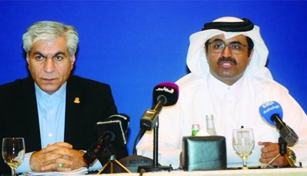 HE Dr al-Sada and Dr Adeli address a press conference on the sidelines of the 18th Ministerial Meeting of the Gas Exporting Countries Forum (GECF) at the Four Seasons on Thursday. Picture: Shemeer Rasheed.