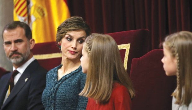 King Felipe, Queen Letizia and princesses Leonor and Sofia at the ceremony to inaugurate the 12th legislature.