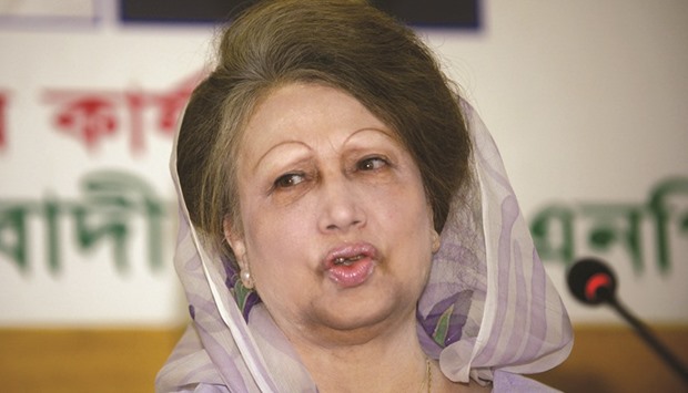 Khaleda Zia speaks during a press conference in Dhaka.
