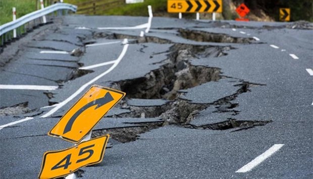 Earthquake damage to State Highway 1 is seen south of Kaikoura in New Zealand.
