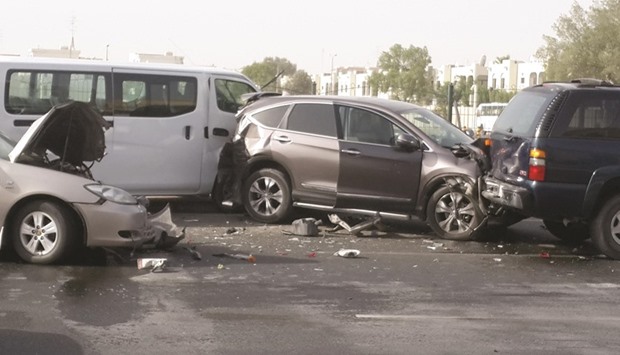 A view of the pile-up on D Ring Road in Doha.  June 26, 2015 file picture: Johny Bastian