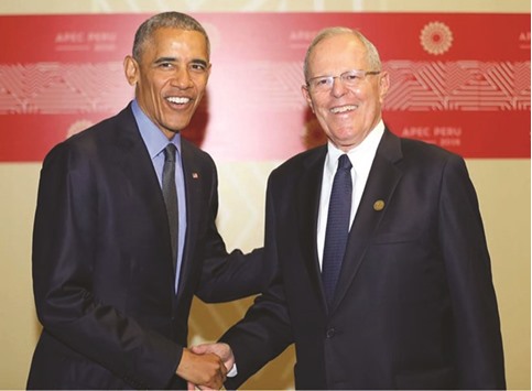 Peruu2019s President Pedro Pablo Kuczynski (right) meeting with US President Barack Obama on the sidelines of the Asia-Pacific Economic Cooperation Summit in Lima.