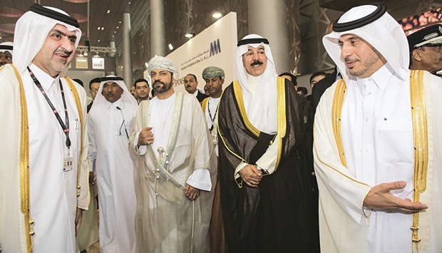 HE the Prime Minister and Interior Minister Sheikh Abdullah bin Nasser bin Khalifa al-Thani with Salman Abdullah Abdulghani and other dignitaries at Milipol Qatar 2016.