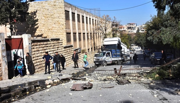 A view shows the damage outside a school after shelling by Syrian rebels on government-held western Aleppo.  Reuters