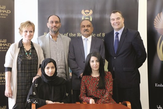 Ambassador of South Africa Saad Cachalia, (standing, second from right) with Douw Varmaak, Political Counsellor (Standing, right) with the judges from VCU-Q. Photo by Umer Nangiana.