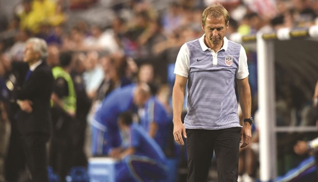This file photo shows USA coach Jurgen Klinsmann during the Copa America Centenario third place football match against Colombia in Glendale, Arizona.