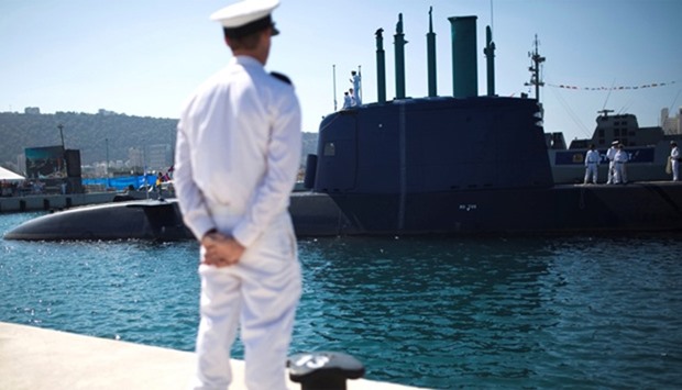 A naval base in the northern city of Haifa as a submarine docks after its arrival in Israel