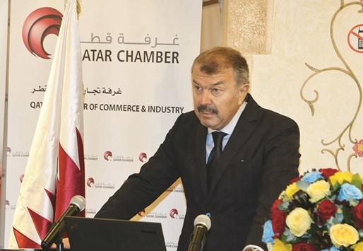 Ecuador ambassador Kabalan Abisaab Neme speaking at Qatar Chamber yesterday. PICTURE: Othman al-Samaraee