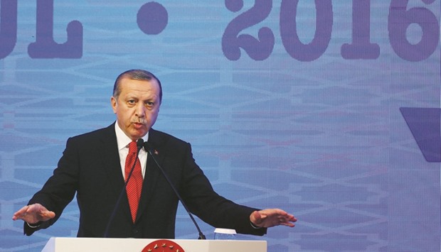 Turkish President Tayyip Erdogan makes a speech in Istanbul yesterday.