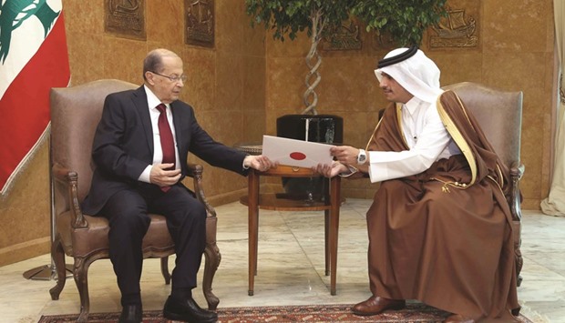 Lebanese President Michel Aoun has received a written message from HH the Emir Sheikh Tamim bin Hamad al-Thani, dealing with bilateral ties and ways of enhancing them. The message was handed over by HE the Minister of Foreign Affairs Sheikh Mohamed bin Abdulrahman al-Thani, during a meeting with the Lebanese president in Beirut yesterday.