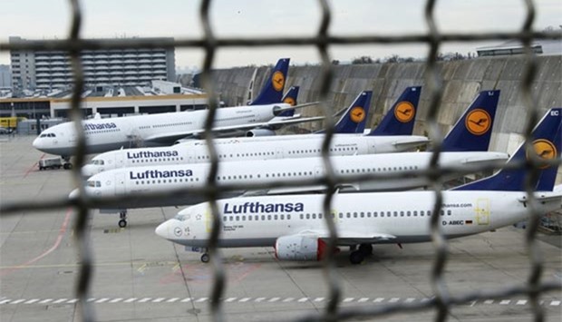 Planes stand on the tarmac during a Lufthansa pilots strike at Frankfurt airport.