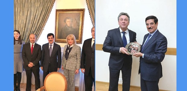 HE Dr Hamad bin Abdulaziz al Kuwari, adviser at the Emiri Diwan and Qataru2019s candidate for the post of director general at the United Nations Educational, Scientific and Cultural Organisation (Unesco), with Russian officials in Moscow.