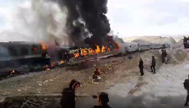 Fire and smoke erupts after the collision. An image grab from a video posted in social media.