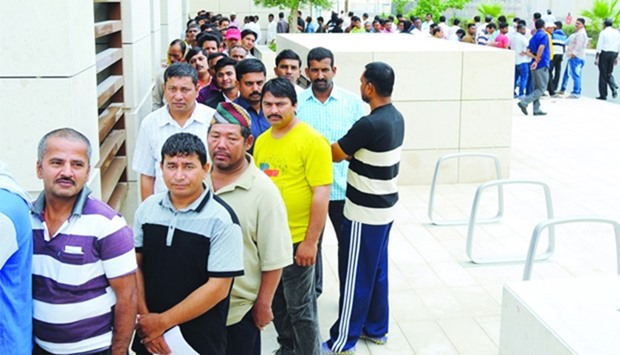 Workers queuing up at the medical camp venue. PICTURE: Ram Chand