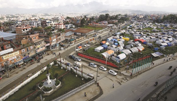 A general view of displacement camps for earthquake victims at Chuchepati in Kathmandu.