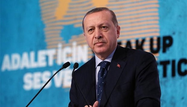 Turkish President Tayyip Erdogan speaks during a conference in Istanbul.