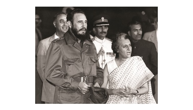 A photo taken in 1976 shows Castro and then prime minister Indira Gandhi during a meeting in the United States.