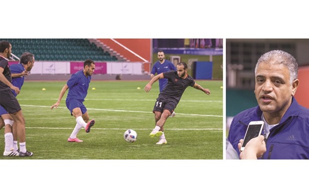 Action from the fourth week of Aspire Banks League.  Right photo: Qatar Central Bank coach Mohamed Eissa.