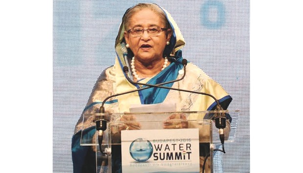 Sheikh Hasina addressing the Water Summit at Budapest of Hungary yesterday.