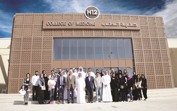 Dr Mohamed al-Emadi with QU College of Medicine students and officials after the seminar.