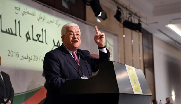 Palestinian President Mahmoud Abbas speaks during the opening session of Fatah congress in the West Bank city of Ramallah on Tuesday.
