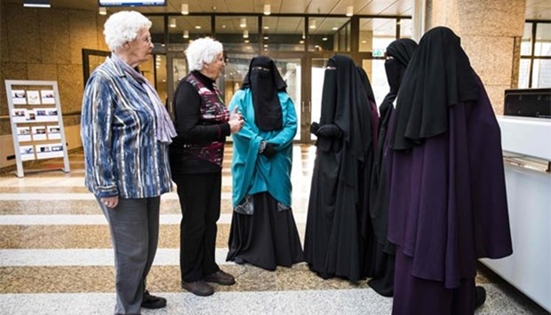 Women wearing burqa visit the Senate in the Hague, Netherlands. 