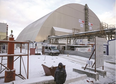 The u2018New Safe Confinementu2019 (NSC) structure over the old sarcophagus, covering the damaged fourth reactor at the nuclear power plant, in Chernobyl.