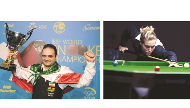 Iranu2019s Soheil Vahedi (left) won his maiden title, while for Wendy Jans of Belgium it was her sixth crown at the 2016 IBSF World Amateur Snooker Championship at Al Sadd indoor hall in Doha yesterday.