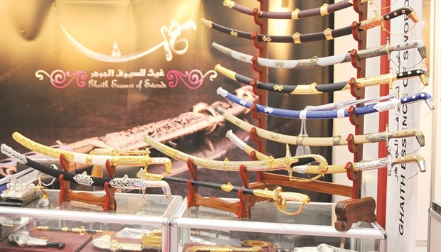 Decorated swords on display at Milipol Qatar 2016 yesterday. PICTURE: Shaji Kayamkulam