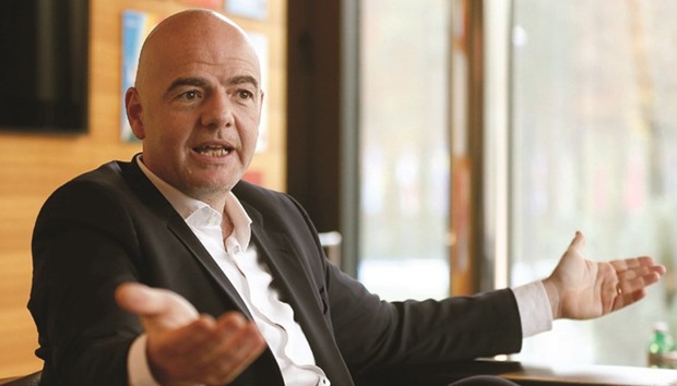 FIFA president Gianni Infantino gestures during an interview at the FIFA headquarters in Zurich yesterday. (Reuters)
