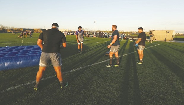 New Zealand All Blacks during a training session in Chicago, Illinois, yesterday. (AFP)
