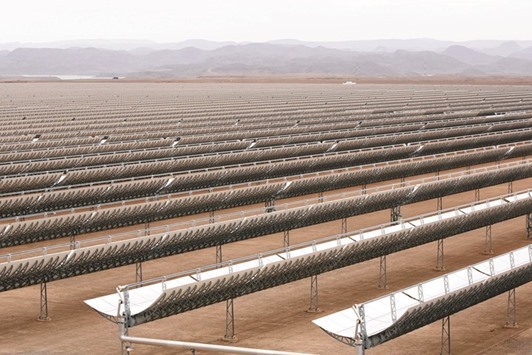 A thermosolar power plant is pictured at Noor II near the city of Ouarzazate, Morocco.