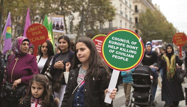 People take part in pro-Kurdish demonstrations  yesterday in Marseille in France.