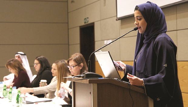 Fatima al-Kharaz from VCU-Qatar speaks at the event.