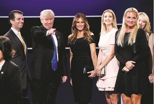 Donald Trump with family members after the first presidential debate at Hofstra University in Hempstead, New York, on September 26.