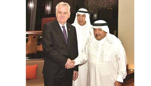 Sheikh Faisal and Alfardan receive Nikolic.
