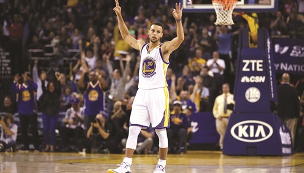 Stephen Curry of the Golden State Warriors celebrates after a three-point basket against the New Orleans Pelicans at ORACLE Arena in Oakland, California. PICTURE: Getty Images/AFP