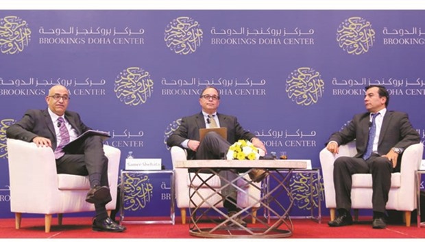The panellists at a discussion on US elections at the Brookings Doha Centre yesterday. PICTURE: Jayan Orma