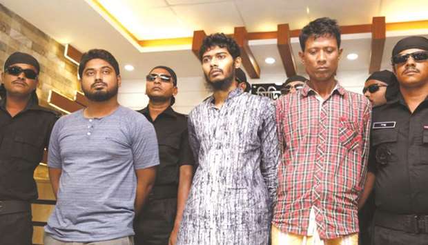 The suspected militants who allegedly planned to sabotage an aircraft, presented at the RAB at a press conference in Dhaka yesterday.