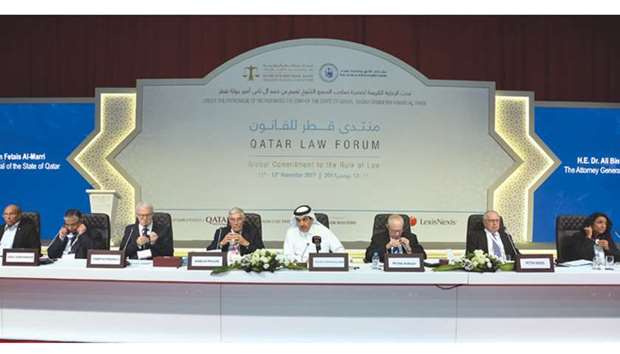 HE Dr Ali bin Fetais al-Marri and other speakers at the discussion yesterday. PICTURE: Noushad Thekkayil