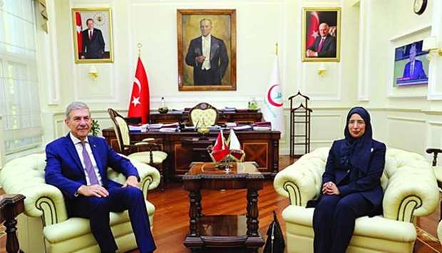 HE Dr Hanan Mohamed al-Kuwari meets Turkish health minister Ahmet Demircan.