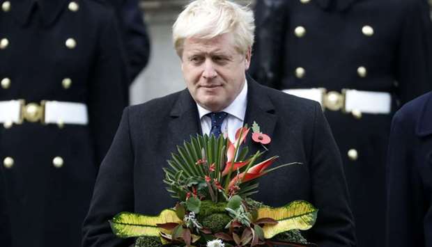 Britain's Foreign Secretary Boris Johnson participates in the Remembrance Sunday ceremony at the Cenotaph on Whitehall in central London
