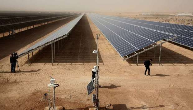 A general view shows part of a new 15 million euro solar plant, funded by the German government, that emits some 12.9 megawatts during its official inauguration at the Zaatari refugee camp. AFP