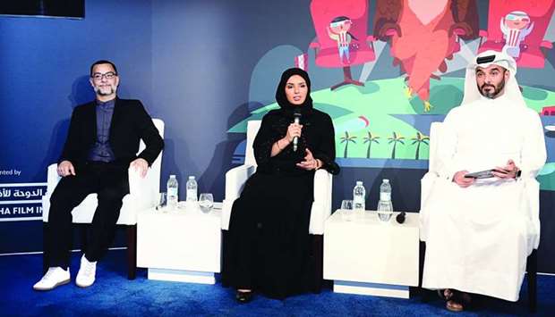 From left: Chadi Zeineddine, Fatma al-Remaihi, and Abdulla al-Musallam at the press conference yesterday at Katara. PICTURE: Shaji Kayamkulam