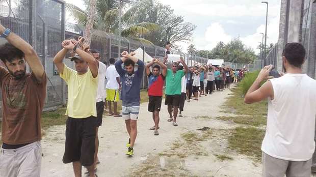 A handout photo from Refugee Action Coalition taken and received yesterday shows refugees at the Australian detention centre on Manus Island in Papua New Guinea.