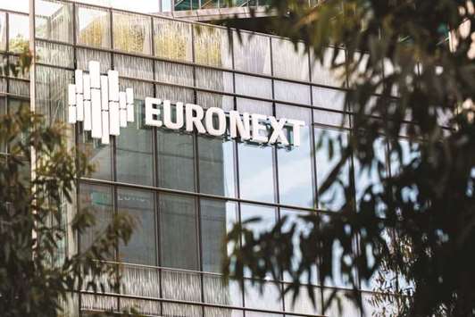 The Euronext logo is seen on the exterior of the Paris Stock Exchange. The CAC 40 shed 0.5% at 5,315.58 points yesterday.